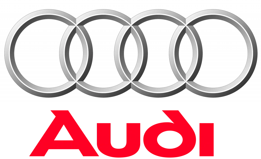 Audi logo shown on LaVision GmbH website, highlighting collaboration in automotive testing and sensor technology.