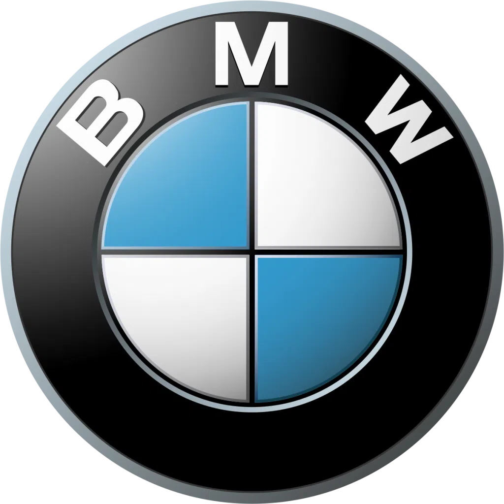 BMW logo shown on LaVision GmbH website, highlighting collaboration in automotive testing and sensor technology.
