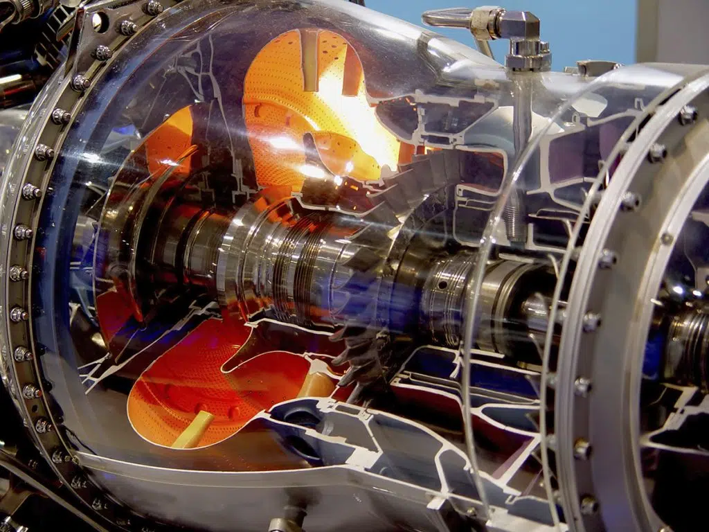 Close-up of an airplane gas turbine engine for performance analysis and research
