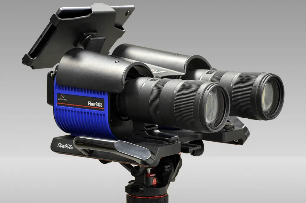 LaVision FlowBOS LD system visualizing and measuring low-density gas and air flows in research and industrial applications
