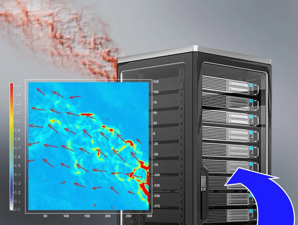 LaVision optical system visualizing warm gas and air flows using schlieren analysis in industrial applications