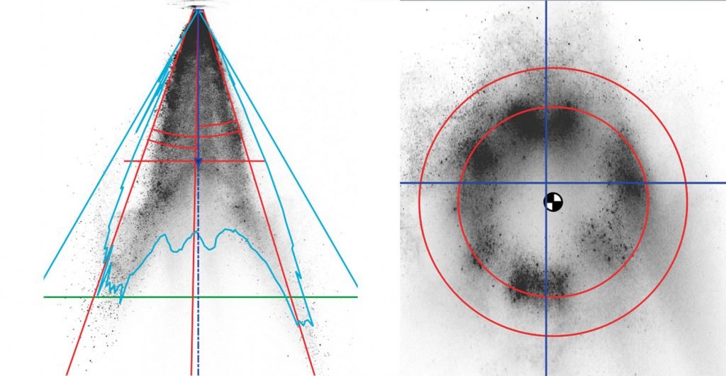 Optical spray analysis capturing droplet distribution and spray pattern for research and industrial applications