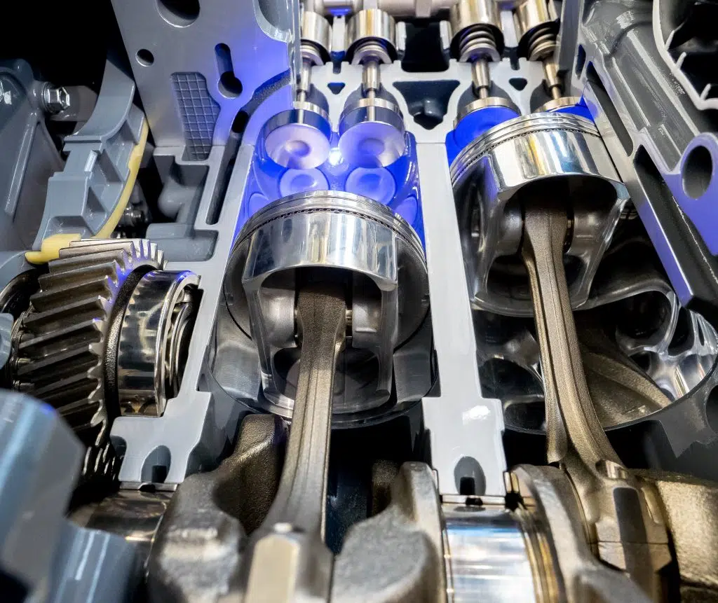 Automotive testing setup showing LaVision optical measurement of flow, combustion, and material behavior