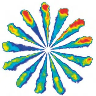 LaVision system analyzing fuel injection spray plume and droplet distribution in engine research